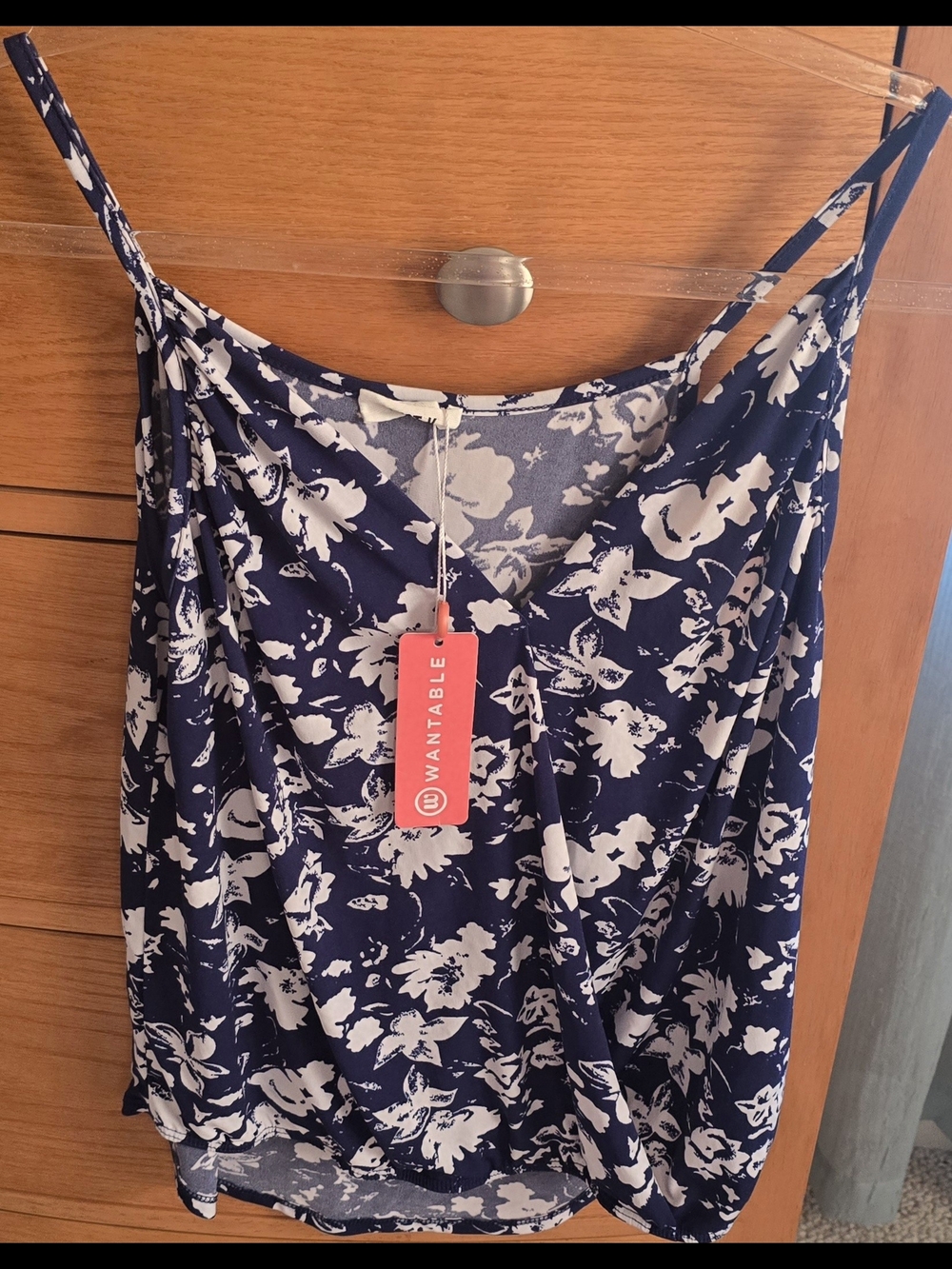 West K NWT Navy Floral Sleeveless Draped Cami, Wrap Front Detail, Women's S